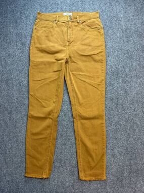 LOFT Women’s Size 29/8 Mustard High Rise Skinny Crop Jeans Raw Hem Colored Denim